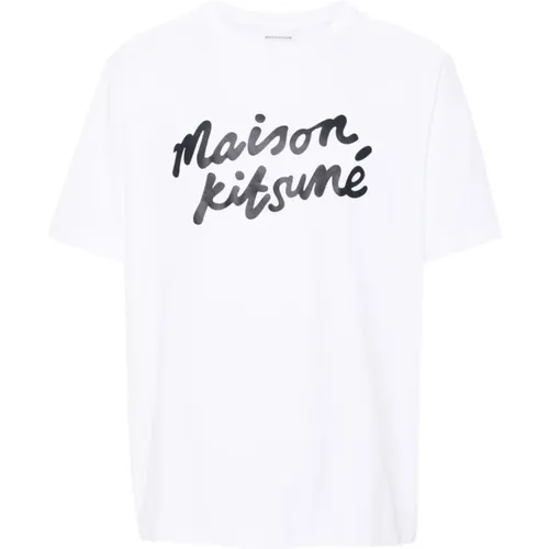 T-Shirts,Weiße T-Shirts und Polos,Weiße T-Shirts und Polos mit Logo-Print - Maison Kitsuné - Modalova