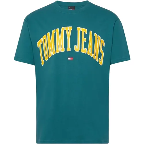Grünes Logo Print T-Shirt , Herren, Größe: L - Tommy Jeans - Modalova