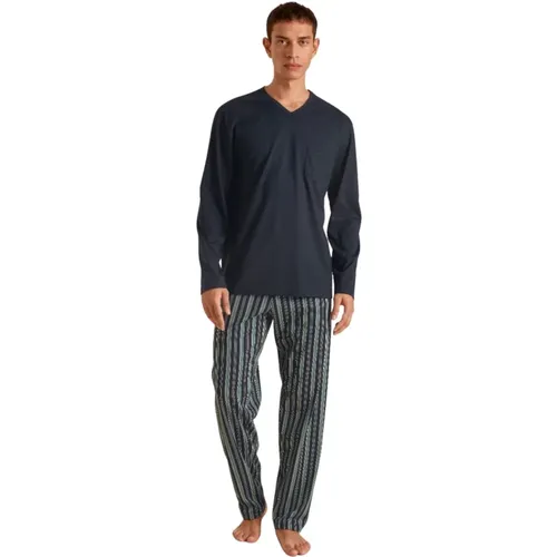 Blau Nacht Relax Imprint 2 Pyjama Set , Herren, Größe: M - CALIDA - Modalova