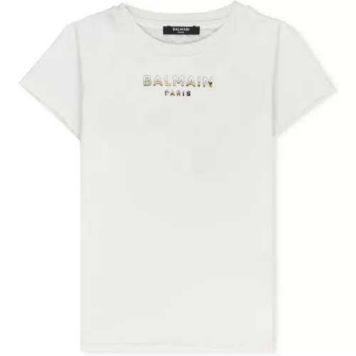T-Shirts,Weiße Baumwoll-Logo-T-Shirt - Balmain - Modalova