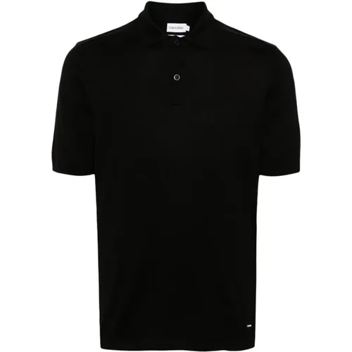 Schwarzes Strick-Poloshirt mit Logo-Patch , Herren, Größe: L - Calvin Klein - Modalova