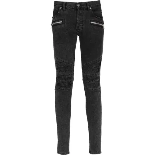 Verblasste Kunstleder-Slim-Jeans - Balmain - Modalova