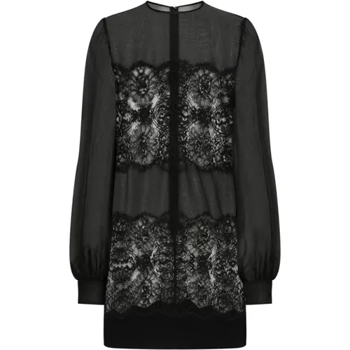 Silk Blend Organza Dress , female, Sizes: L, XL, M - Dolce & Gabbana - Modalova