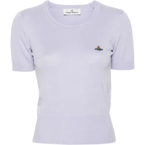 Lavendel Lila Feinstrick Top mit Signatur Orb Logo , Damen, Größe: XS - Vivienne Westwood - Modalova