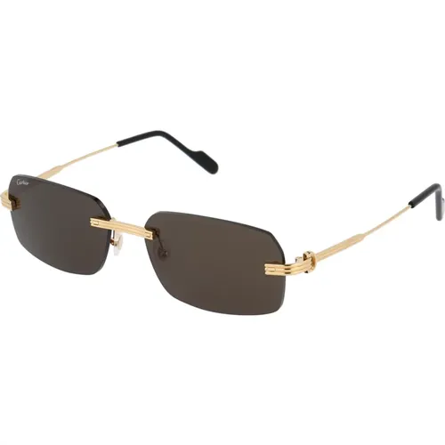 Stylische Sonnenbrille Ct0271S,Ct0271S Sonnenbrille - Goldener Metallrahmen, Quadratische Form, Graue Gläser - Cartier - Modalova