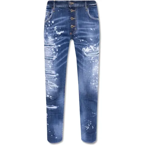 Skater Blaue Jeans mit Abnutzungsdetails und Farbspritzern , Herren, Größe: S - Dsquared2 - Modalova