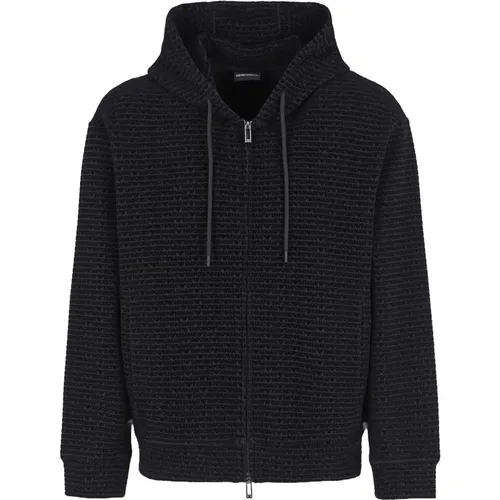 Schwarze Pullover mit Kapuze und Reißverschluss , Herren, Größe: M - Emporio Armani - Modalova