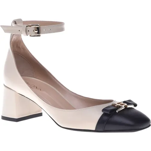 Court shoes in vanilla and black leather , Damen, Größe: 37 1/2 EU - Baldinini - Modalova