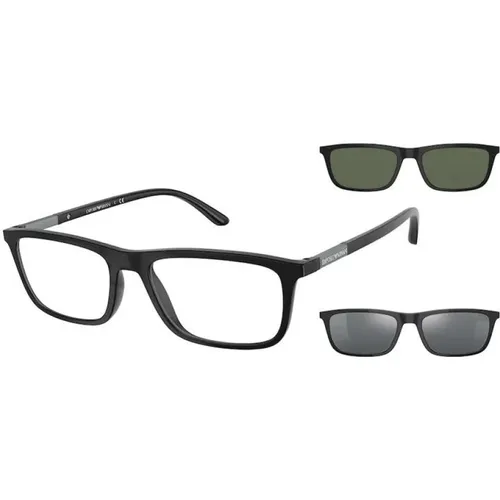 Matt Schwarz Klare Gläser Sonnenbrille , Herren, Größe: 55 MM - Emporio Armani - Modalova