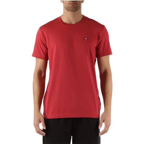 Baumwoll-T-Shirt mit Frontlogo-Patch , Herren, Größe: L - Calvin Klein Jeans - Modalova