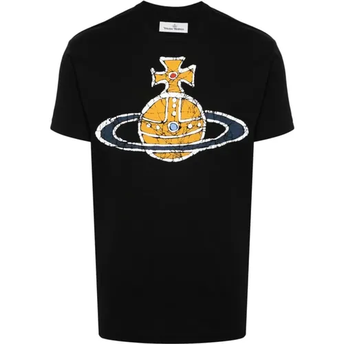 Schwarzes T-Shirt mit Signature Orb Logo Print , Herren, Größe: 2XL - Vivienne Westwood - Modalova