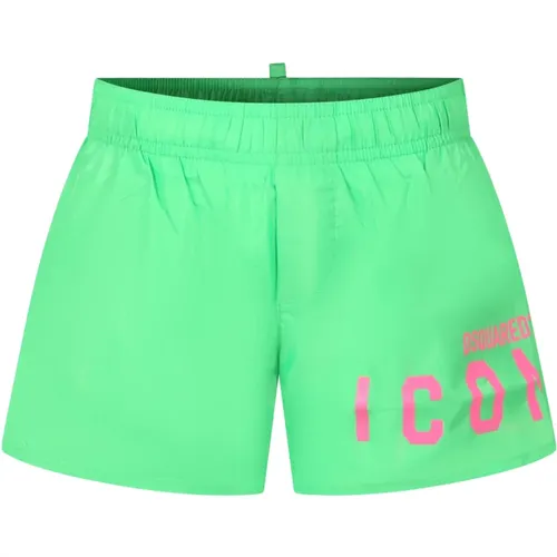 Grüne Badehose mit Fuchsia-Logo - Dsquared2 - Modalova