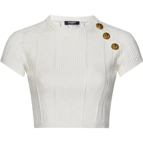 Perforated Knit Crop Top with Gold Buttons , female, Sizes: S, M, XS - Balmain - Modalova