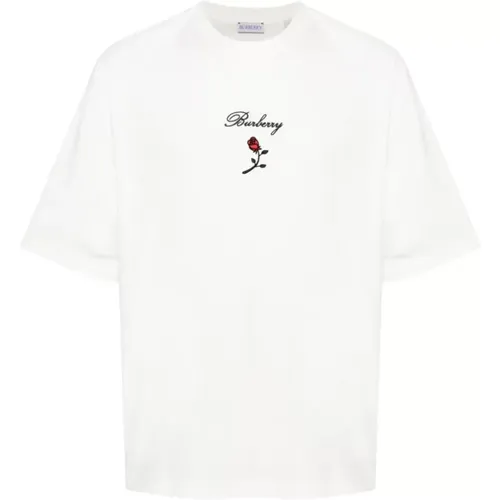 Flocked Rose T-shirts and Polos , male, Sizes: S - Burberry - Modalova