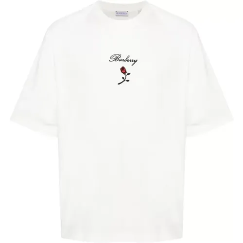 Flocked Rose T-shirts and Polos , male, Sizes: XL, L, S, M - Burberry - Modalova