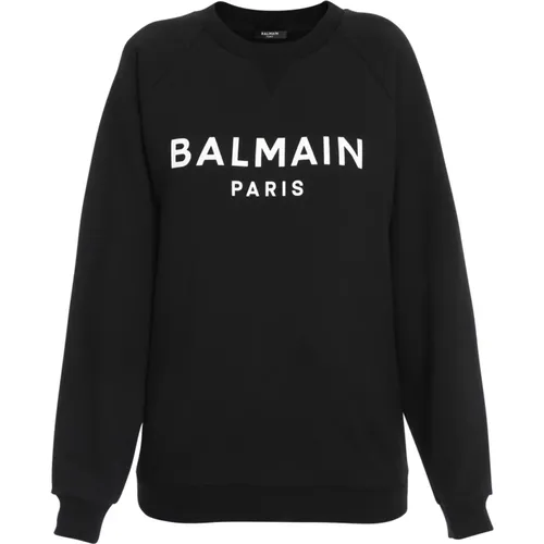 Eco-designed cotton sweatshirt with logo print , female, Sizes: XS - Balmain - Modalova