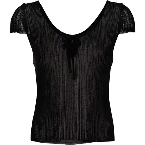 Schwarzes Gestricktes T-Shirt mit Ausschnitten , Damen, Größe: M - pinko - Modalova