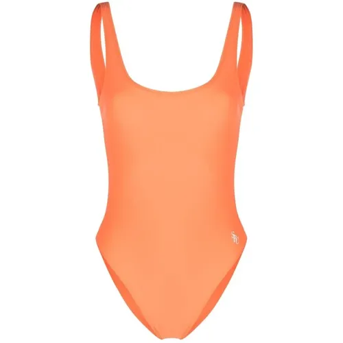 Badeanzug mit Logo-Print und offenem Rücken , Damen, Größe: S - Sporty & Rich - Modalova