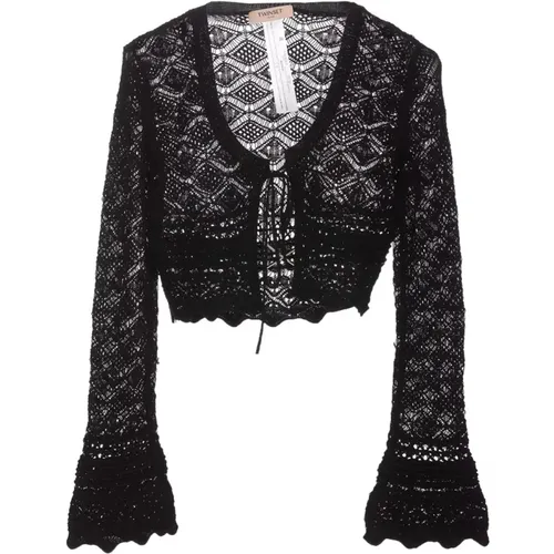 Schwarzer Cardigan Pullover Elegant Viskose , Damen, Größe: XS - Twinset - Modalova