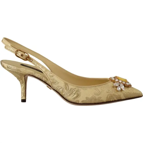 Goldene Kristall Slingback Pumps , Damen, Größe: 35 1/2 EU - Dolce & Gabbana - Modalova