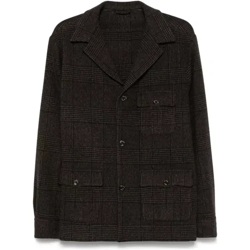 Check Pattern Wool Blend Jacket , male, Sizes: 2XL, XL, 3XL, L - Finamore - Modalova