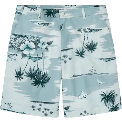 Blue Printed Bermuda Shorts , male, Sizes: XL, L - Maison Kitsuné - Modalova