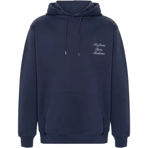 Blauer Bestickter Slogan Kapuzenpullover - Drole de Monsieur - Modalova