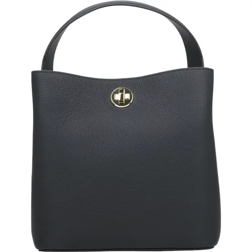 Luxuriöse Schwarze Lederhandtasche , Damen, Größe: ONE Size - Estro - Modalova