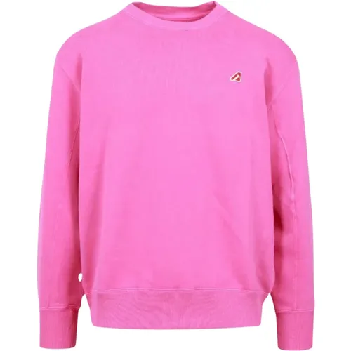 Fuchsia Cotton Sweater with Ribbed Details , male, Sizes: M - Autry - Modalova