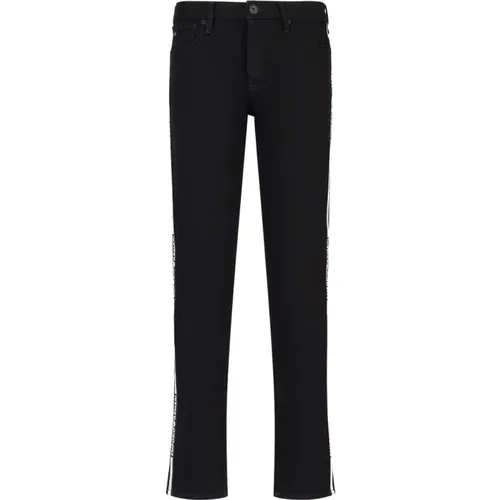Slim Fit Denim Jeans mit Seitenbändern und Logo-Schriftzug , Herren, Größe: W33 - Emporio Armani - Modalova