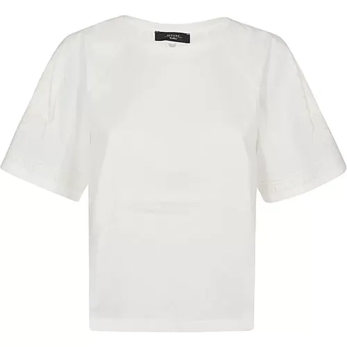 Besticktes Baumwoll-Weißes T-Shirt , Damen, Größe: L - Max Mara Weekend - Modalova