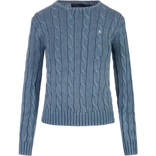 Blauer Cable-Knit Pullover , Damen, Größe: L - Ralph Lauren - Modalova