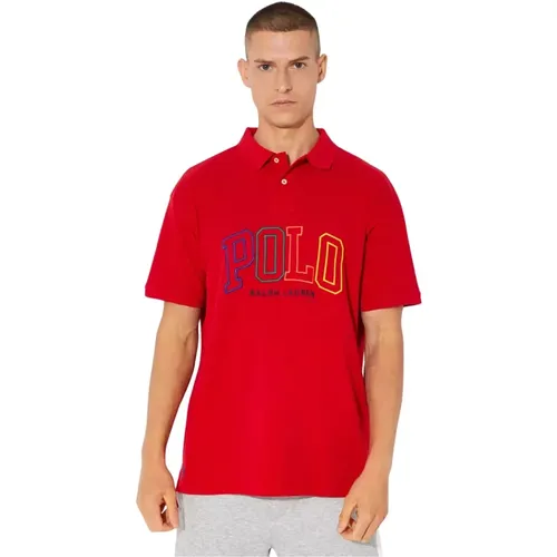 Rotes Poloshirt mit buntem Logo , Herren, Größe: L - Ralph Lauren - Modalova