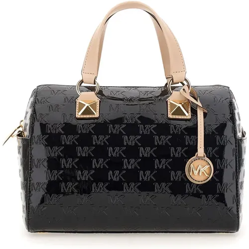 Shiny Finish Monogram Handbag with Contrasting Handles , female, Sizes: ONE SIZE - Michael Kors - Modalova