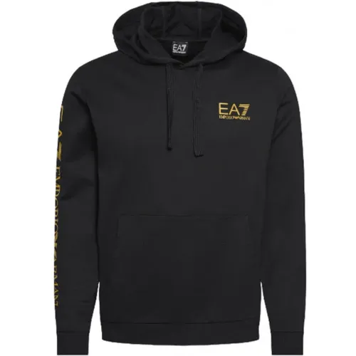 Schwarz/Gold Sweatshirt , Herren, Größe: L - Emporio Armani EA7 - Modalova