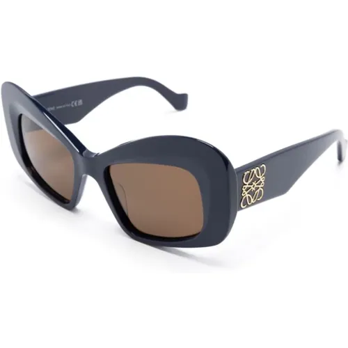 Blaue Sonnenbrille für den täglichen Gebrauch,Stylische Sonnenbrille Lw40128I,Lw40128I 01A Sunglasses,Braune Sonnenbrille mit Zubehör - Loewe - Modalova