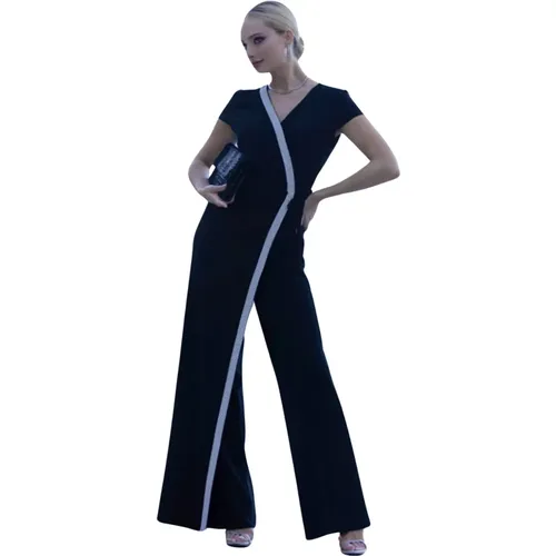 Eleganter Jumpsuit mit Kurzen Ärmeln und V-Ausschnitt , Damen, Größe: L - Frank Lyman - Modalova