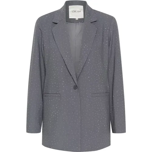 Grau Melange Blazer Jacke Stilvoll Lockerer Schnitt , Damen, Größe: L - Cream - Modalova