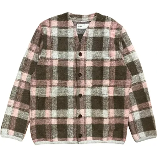 Pink Brown Wool Check Fleece Cardigan , female, Sizes: XL, M - Universal Works - Modalova