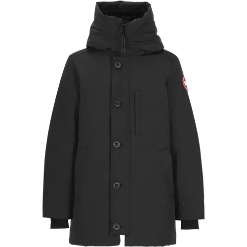 Schwarze Daunenjacke mit Kapuze und Taschen - Canada Goose - Modalova