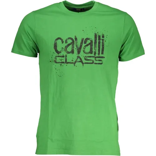 Grünes T-Shirt mit kurzen Ärmeln und Logo-Druck , Herren, Größe: L - Cavalli Class - Modalova