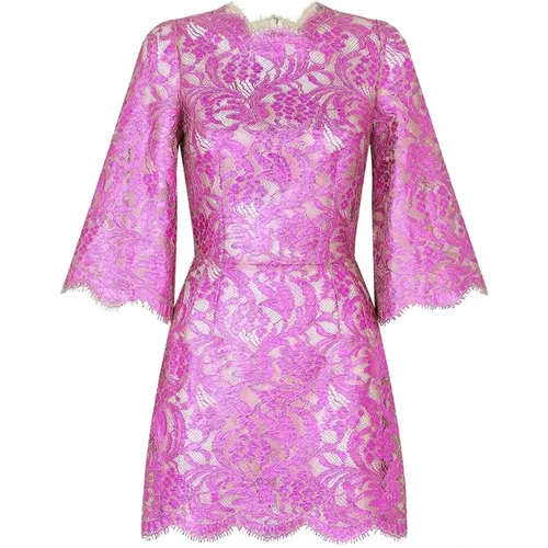 Floral Lace Party Dress , female, Sizes: XS - Dolce & Gabbana - Modalova
