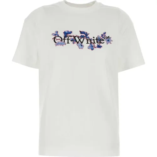 Off , Weißes Baumwoll-T-Shirt , Damen, Größe: XS - Off White - Modalova