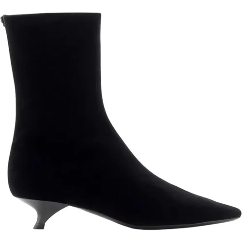 Schwarze Samt Kitten Heel Stiefel , Damen, Größe: 39 EU - Emporio Armani - Modalova