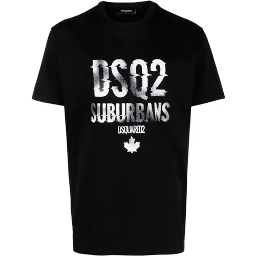 Schwarzes Kurzarm-Bedrucktes T-Shirt , Herren, Größe: XS - Dsquared2 - Modalova