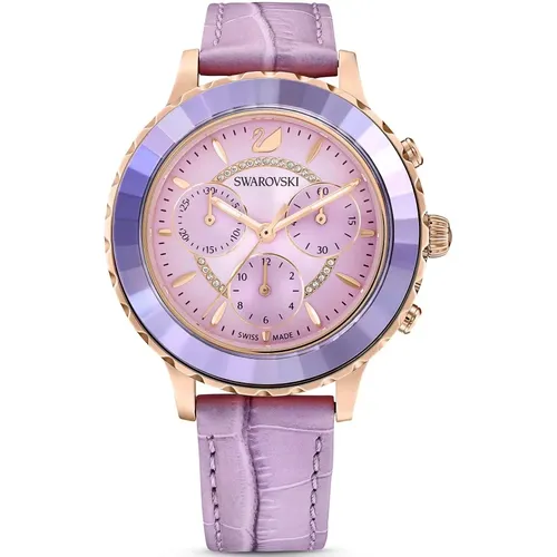 Lux Chrono Leather Watch in & Rose Gold , female, Sizes: ONE SIZE - Swarovski - Modalova