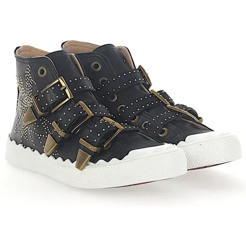 Leather Sneakers with White Rubber Sole and Decorative Studs , female, Sizes: 2 UK - Chloé - Modalova