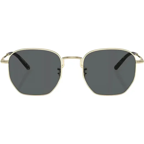 Hexagonal Gold Metal Sunglasses Dark Grey Polarized , unisex, Sizes: 51 MM - Oliver Peoples - Modalova