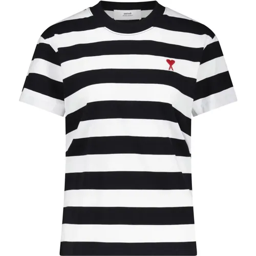 T-Shirt im gestreiften Design , Damen, Größe: 2XS - Ami Paris - Modalova