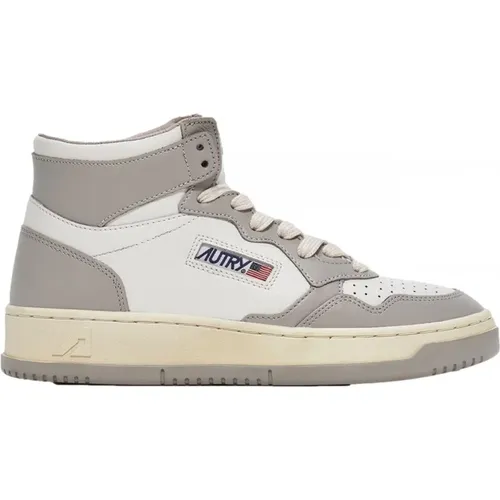 Medalist Mid Sneaker - White/Grey Contrast , male, Sizes: 12 UK, 7 UK, 8 UK - Autry - Modalova